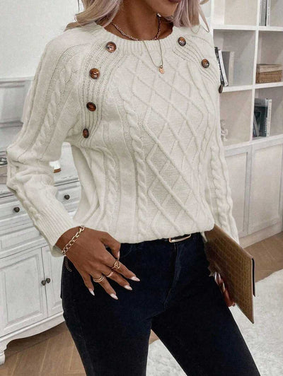 Clara | Button-Detail Cable Knit Jumper