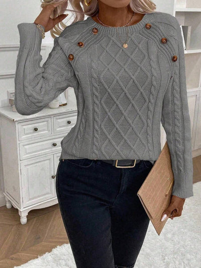 Clara | Button-Detail Cable Knit Jumper