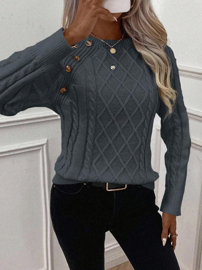 Clara | Button-Detail Cable Knit Jumper