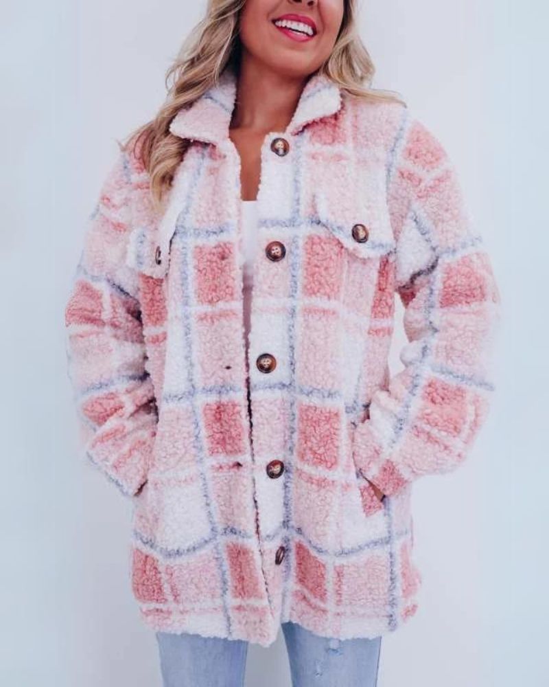 Elinara - Polar Fleece Plaid Jacket
