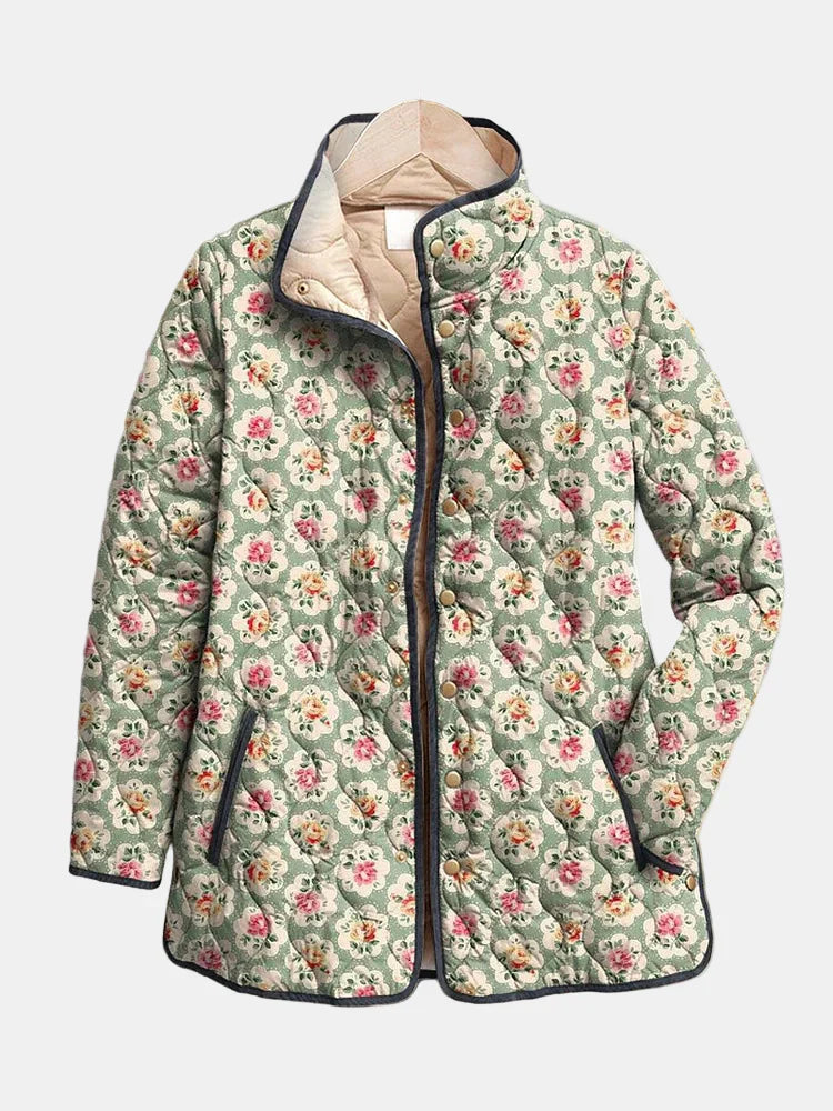 Aveline - Vintage Floral Art Print Quilted Jacket