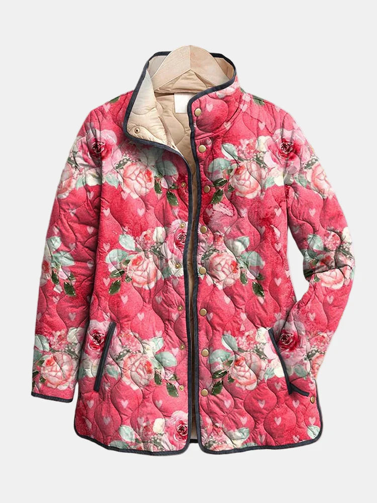 Freya - Charming Pink Floral Print Quilted Jacket